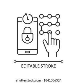 Request new PIN linear icon. E wallet security system. Entering smartphone passcode. Thin line customizable illustration. Contour symbol. Vector isolated outline drawing. Editable stroke
