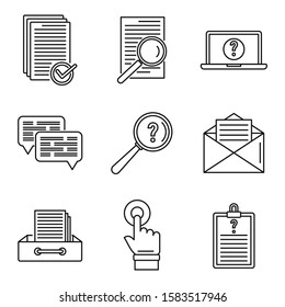 Request online form icons set. Outline set of request online form vector icons for web design isolated on white background