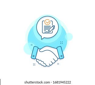 Request for proposal sign. Handshake deal complex icon. Rfp line icon. Report document symbol. Agreement shaking hands banner. Rfp sign. Vector