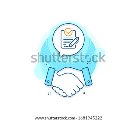 Request for proposal sign. Handshake deal complex icon. Rfp line icon. Report document symbol. Agreement shaking hands banner. Rfp sign. Vector
