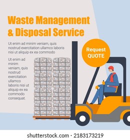 Solicitar presupuesto para la gestión de residuos y el servicio desechable. Reciclaje y separación de basura, sostenibilidad y proceso ecológico, respetuoso con el medio ambiente. Promoción de pancartas. Vector de estilo plano