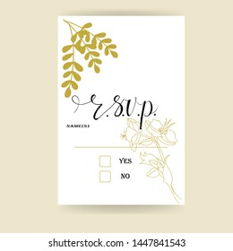 request for a response from an invited person or people. RSVP. vector. Invitation to a wedding or event.