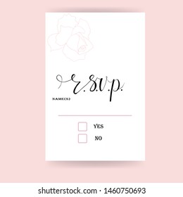 request for a response from an invited person or people. RSVP. vector. Invitation to a wedding or event.