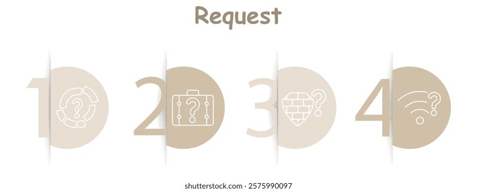 Request set icon. Pie chart with question mark, suitcase with question mark, gem with question mark, Wi-Fi signal with question mark, inquiry, assistance, problem-solving