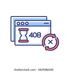 Request timeout RGB color icon. HTTP status code, server connection problem. Client error warning message. Internet page notification. Isolated vector illustration