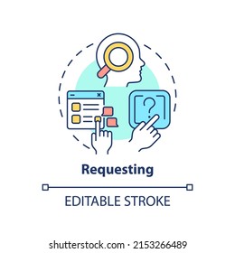 Requesting concept icon. Communication function abstract idea thin line illustration. Gain attention. Ask for permission. Isolated outline drawing. Editable stroke. Arial, Myriad Pro-Bold fonts used