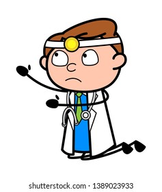 Requesting on Knee - Professional Cartoon Doctor Vector Illustration