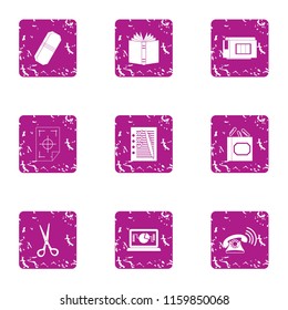 Require icons set. Grunge set of 9 require vector icons for web isolated on white background