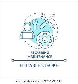 Require maintenance turquoise concept icon. Hardware services. Equipment abstract idea thin line illustration. Isolated outline drawing. Editable stroke. Arial, Myriad Pro-Bold fonts used