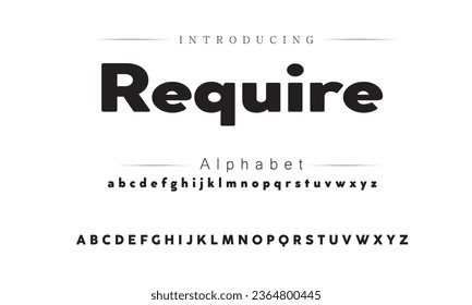 Requerir letra de alfabeto digital abstracto moderno. Tipografía de tecnología mínima, moda deportiva urbana creativa tipo futurista y con números. ilustración vectorial
