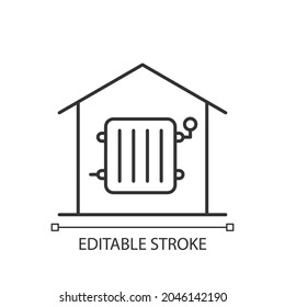 Required heating linear icon. Delivering warm air to rooms. Heat source in habitable spaces. Thin line customizable illustration. Contour symbol. Vector isolated outline drawing. Editable stroke