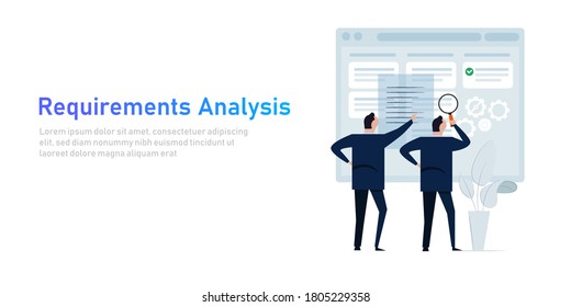 Requirement Analysis In Business Or System Development Creating Software Requirement And Specification Describing User Task In Document With Team