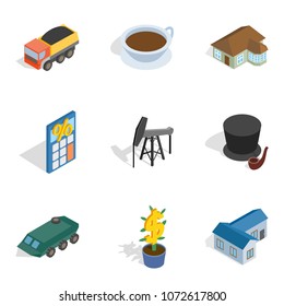 Requirement icons set. Isometric set of 9 requirement vector icons for web isolated on white background