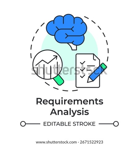 Requirements analysis multi color concept icon. Task list, brainstorm. Statistical graph, metric. Round shape line illustration. Abstract idea. Graphic design. Easy to use in infographic, presentation