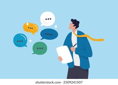 Requirements gathering, client demand or customer opinion, summary or meeting conclusion, stakeholders use case, lecture or meeting note concept, businessman write client requirements from discussion.