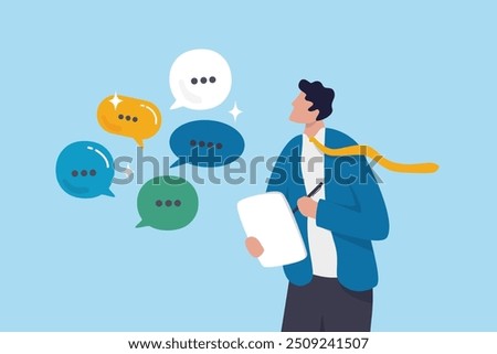 Requirements gathering, client demand or customer opinion, summary or meeting conclusion, stakeholders use case, lecture or meeting note concept, businessman write client requirements from discussion.