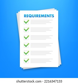 Requirements specifications document. Describing user task in document. Vector stock illustration.