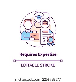 Requires expertise concept icon. Control data. Economic indicators disadvantage abstract idea thin line illustration. Isolated outline drawing. Editable stroke. Arial, Myriad Pro-Bold fonts use