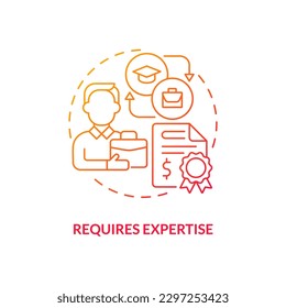 Requires expertise red gradient concept icon. Control data. Economic indicators disadvantage abstract idea thin line illustration. Isolated outline drawing. Myriad Pro-Bold font use