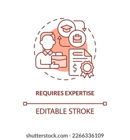 Requires expertise terracotta concept icon. Control data. Economic indicators disadvantage abstract idea thin line illustration. Isolated outline drawing. Arial, Myriad Pro-Bold fonts use