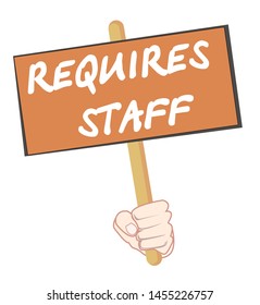 Requires staff, we invite you to work,vacancies are open.Sign with text,isolated on white,icon.Vector image.