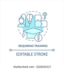 Requiring training turquoise concept icon. Master new hardware. Teaching employee abstract idea thin line illustration. Isolated outline drawing. Editable stroke. Arial, Myriad Pro-Bold fonts used