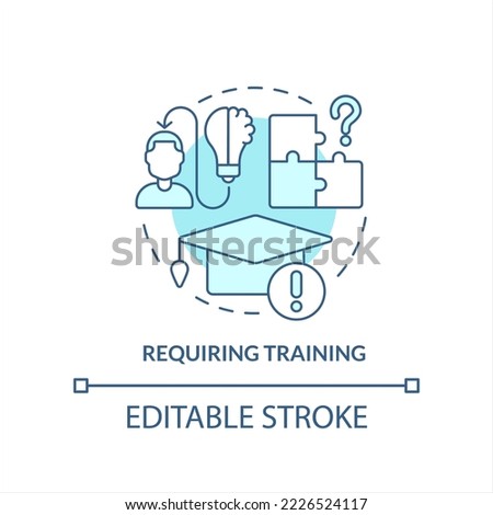 Requiring training turquoise concept icon. Master new hardware. Teaching employee abstract idea thin line illustration. Isolated outline drawing. Editable stroke. Arial, Myriad Pro-Bold fonts used