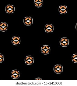 Rero geometric flower in circle shape seamless pattern vector, repeating ,Design for fashion ,fabric, web,wallpaper,wrapping and all prints on black