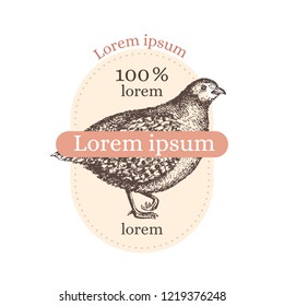 Rerto concept of the sticker for the packaging for eggs of the partridge. Farm fresh. Vector.