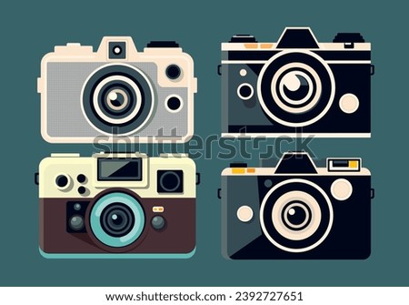 Rertro vintage camera flat illuatrstion vector classic style old lens collection