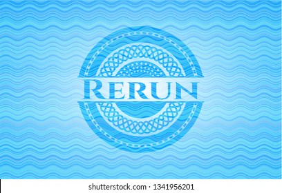 Rerun sky blue water wave badge background.