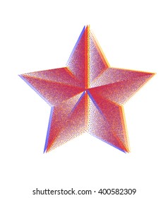 Res star cmyk printing process. Old printing press. Illustration of a retro poster. red star communism. ussr