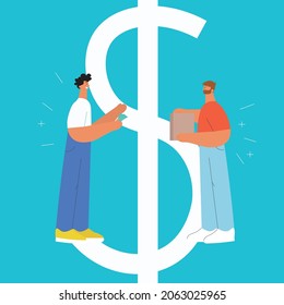 The Resale. Used things in exchange for cash. Flat vector illustration.