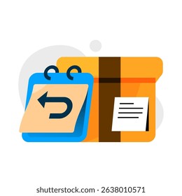 Reschedule delivery concept illustration. Package box with calendar. postponed or delayed shipping, shipment schedule adjustment, delivery planning, or logistics rescheduling. for courier services