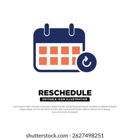 Icono de reprogramación.Calendario con flecha de actualización para reprogramar eventos. Vector editable.