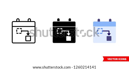 Rescheduling a task icon of 3 types: color, black and white, outline. Isolated vector sign symbol.