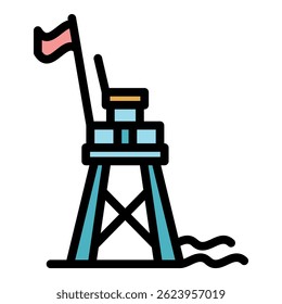 Rescue beach tower icon. Outline rescue beach tower vector icon color flat isolated