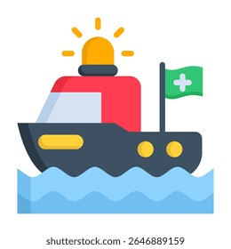 Rescue Boat Icon Flat Vector Illustration