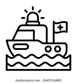 Rescue Boat Icon Line Vector Illustration