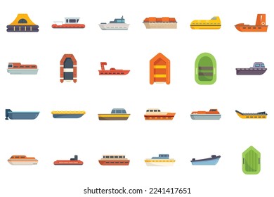 Rescue boat icons set flat vector. Sea aid. Accident rescue isolated