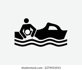 Rettungsboote Rettungsboot Rettungsweste Schnellsuche Schnellboot Schwarzes weißes Silhouette Schild Symbol Symbol Symbol Grafik Clip-Art Illustration Piktogramm Vektorgrafik