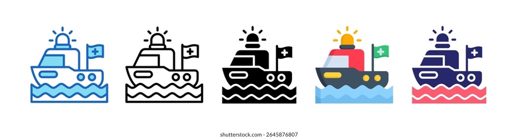 Rescue Boat Multiple Style Icon Set Collection.