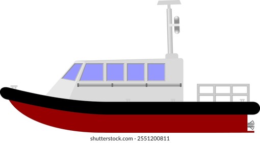 Rescue Boat. Side profile of a rescue vessel found on a polar research vessel. Isolated vector illustration.