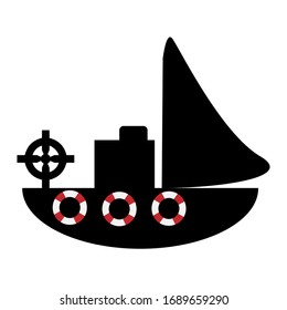 Rescue boat, boat. Side view. Vector illustration. Rescue water transport to help sailors. Patrol ship.