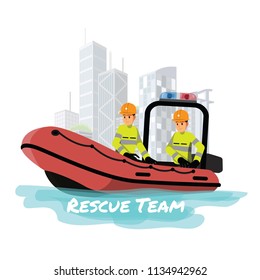 Rescue boat.Vector illustration cartoon character.