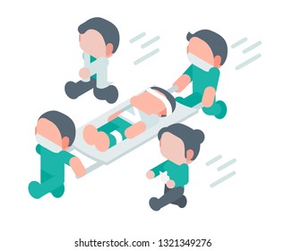the rescue carry a patient from the ambulance, Isometric vector illustration.