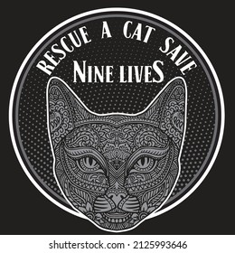 Retten einer Katze Retten Sie neun Illustrations-Badge-Design