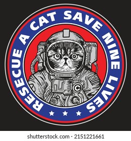 Rescue A Cat Save Nine Lives Space Emblem Design