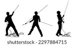 Rescue climber crew workers with rope vector silhouette illustration isolated. Rock climbing instructor. Extreme sports man and woman climbs. Sport action in adventure park. Alpinist mountain team.