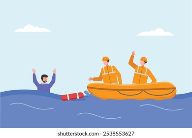  Rescue concept. Colored flat vector illustration isolated.